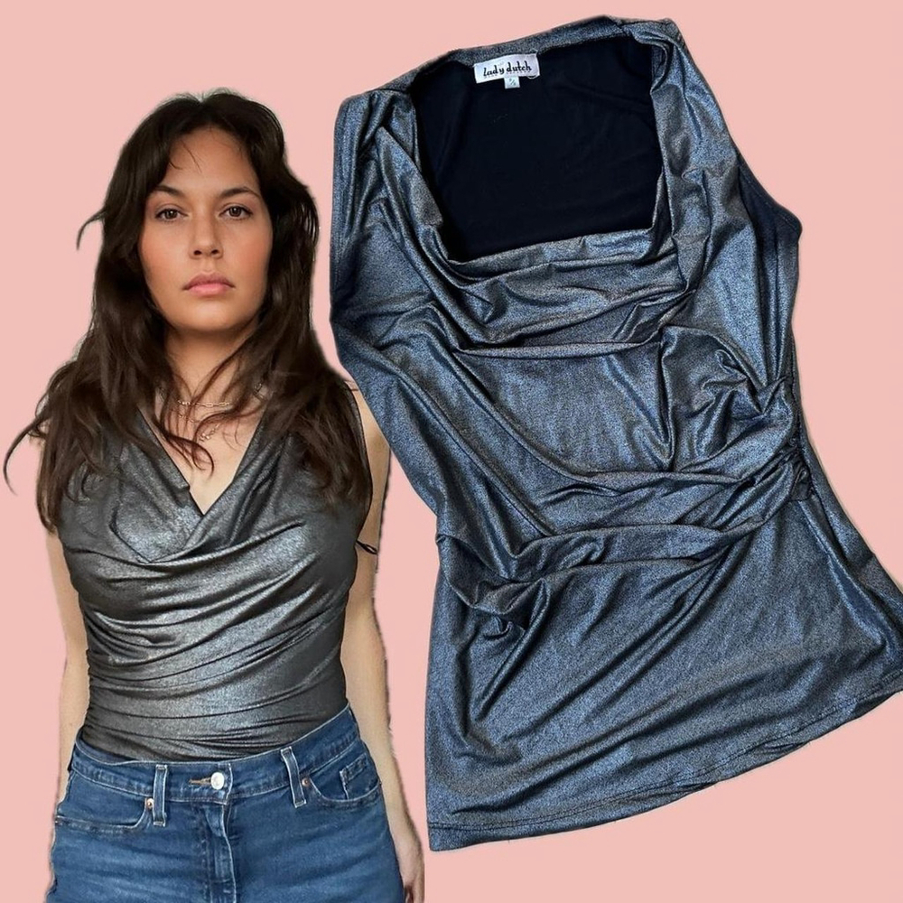 🧡 2 for 10$ Silver Metallic Cowl Neck Y2K Party Top - Lady Dutch